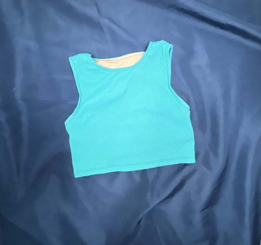 Purple Pixies Crop Top Size CM Turquoise Ribbed Back Cutout